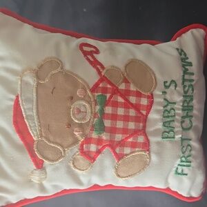 Vintage Baby's First Christmas Pillow with Bear Design With Working Music Box